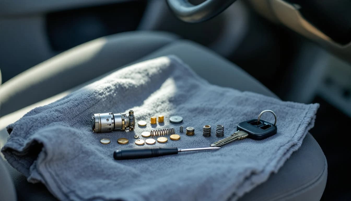 Mobile locksmith diagnosing a stuck ignition cylinder on a Honda Odyssey in Irving TX
