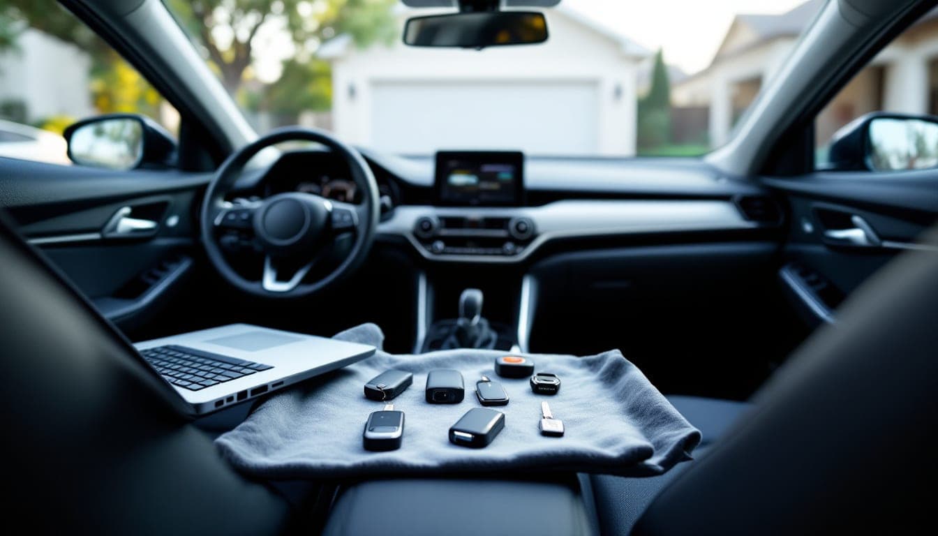 Locksmith performing EEPROM bench procedure on a vehicle immobilizer module in an Irving service bay