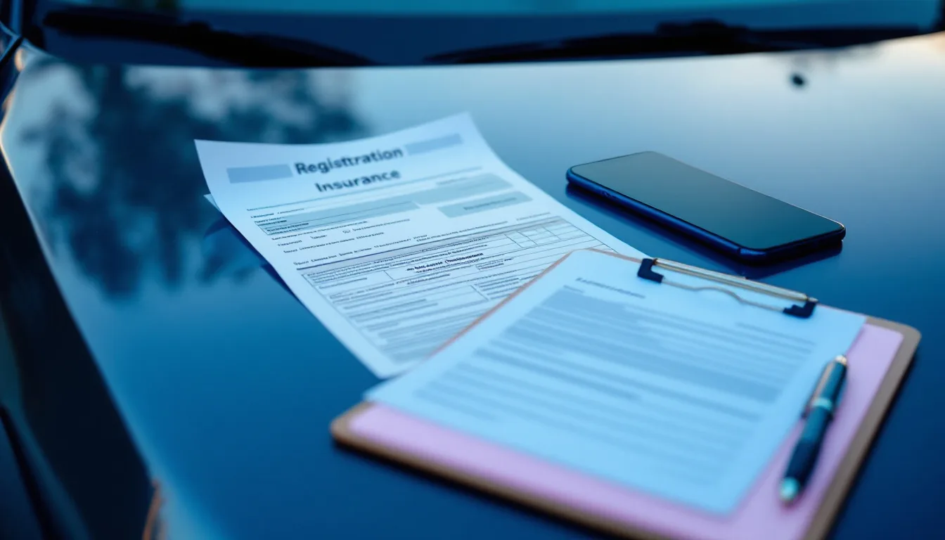 Locksmith reviewing vehicle registration documents with a customer beside a car in Irving TX