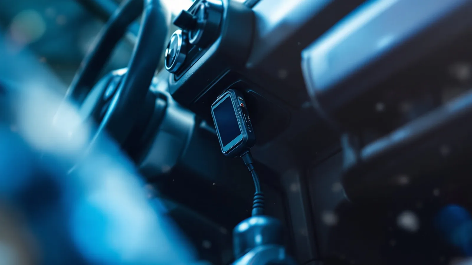 Diagnostic scan tool connected beneath a vehicle dashboard during a key programming session in Irving TX