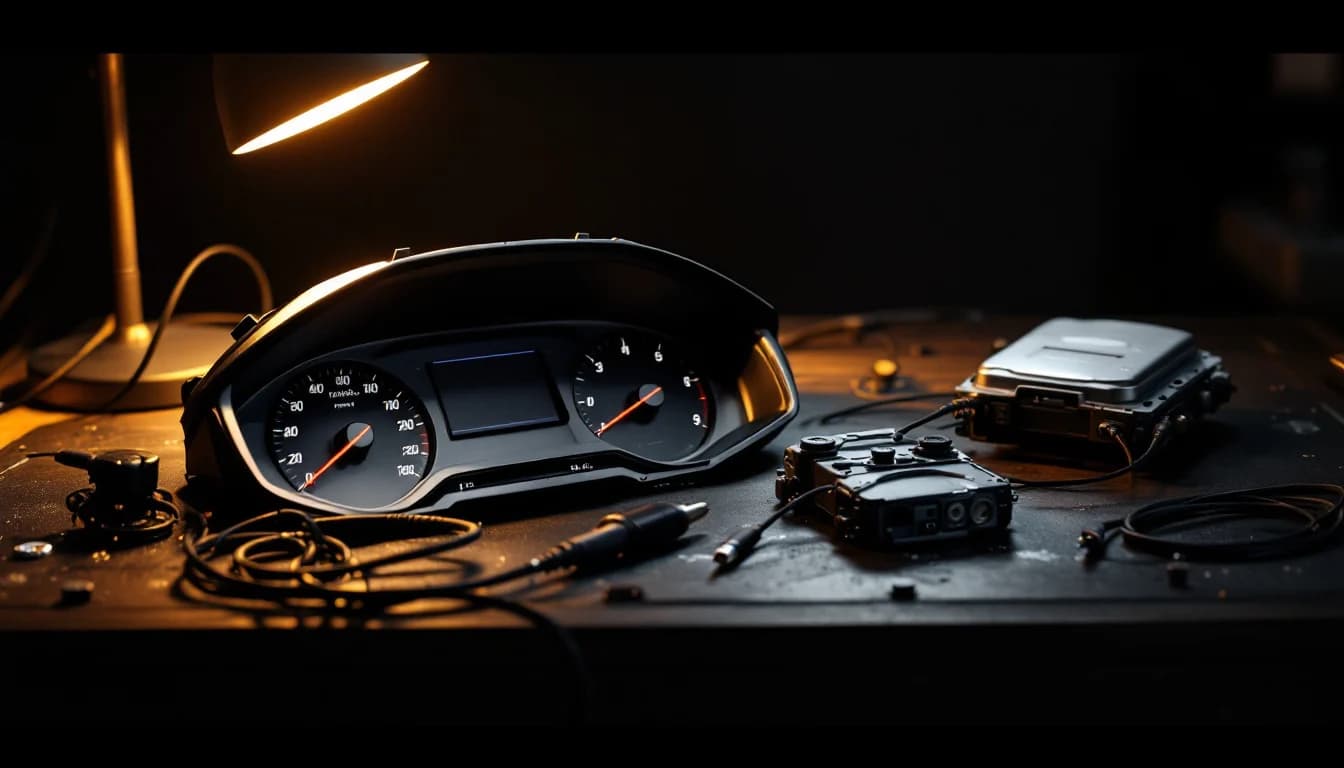 Technician performing Volkswagen immobilizer module programming on a Jetta instrument cluster during a mobile visit in Irving TX