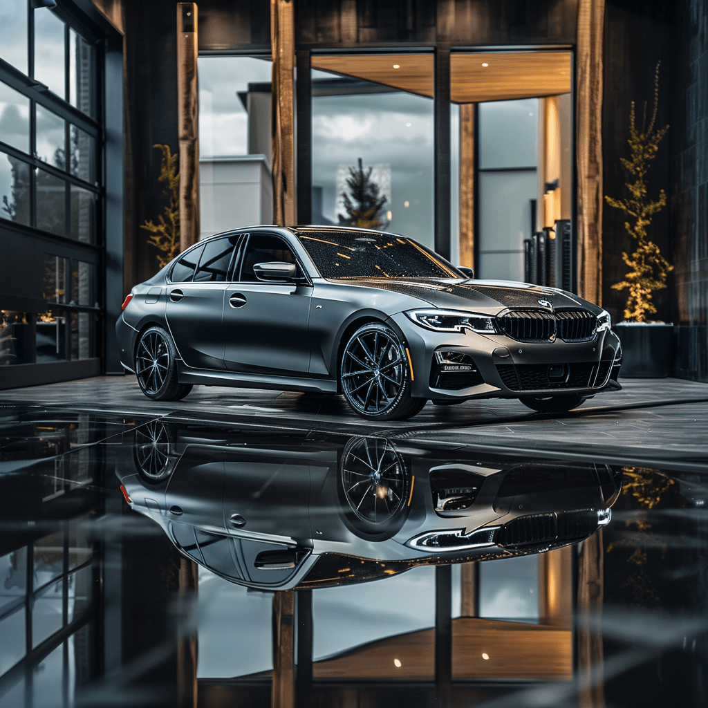 BMW 3 Series in a modern luxury garage for locksmith key programming service