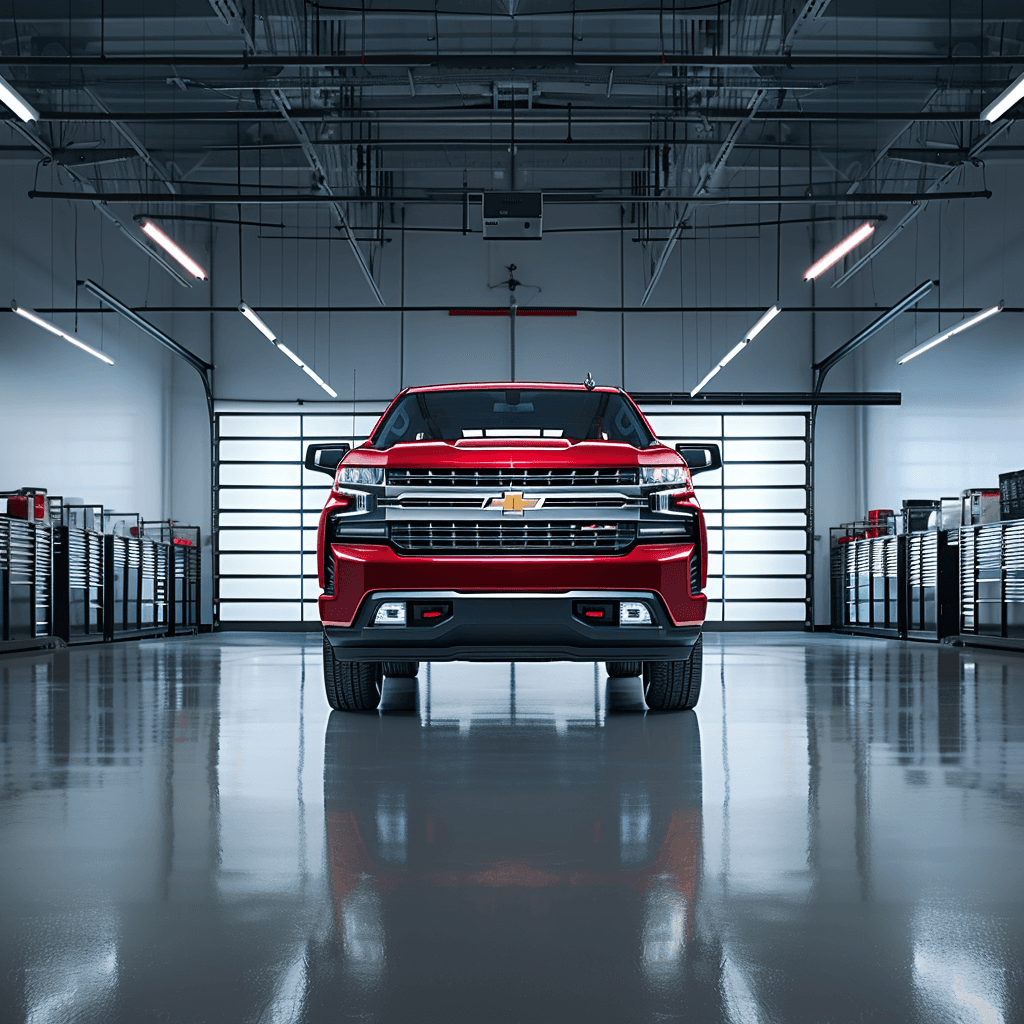 Chevrolet Silverado in a modern garage for key programming and theft deterrent service