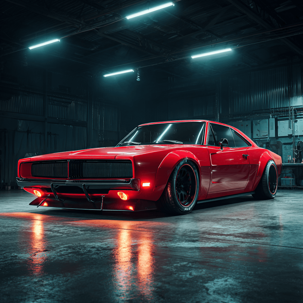Dodge Charger in a modern garage for key fob and RF hub programming