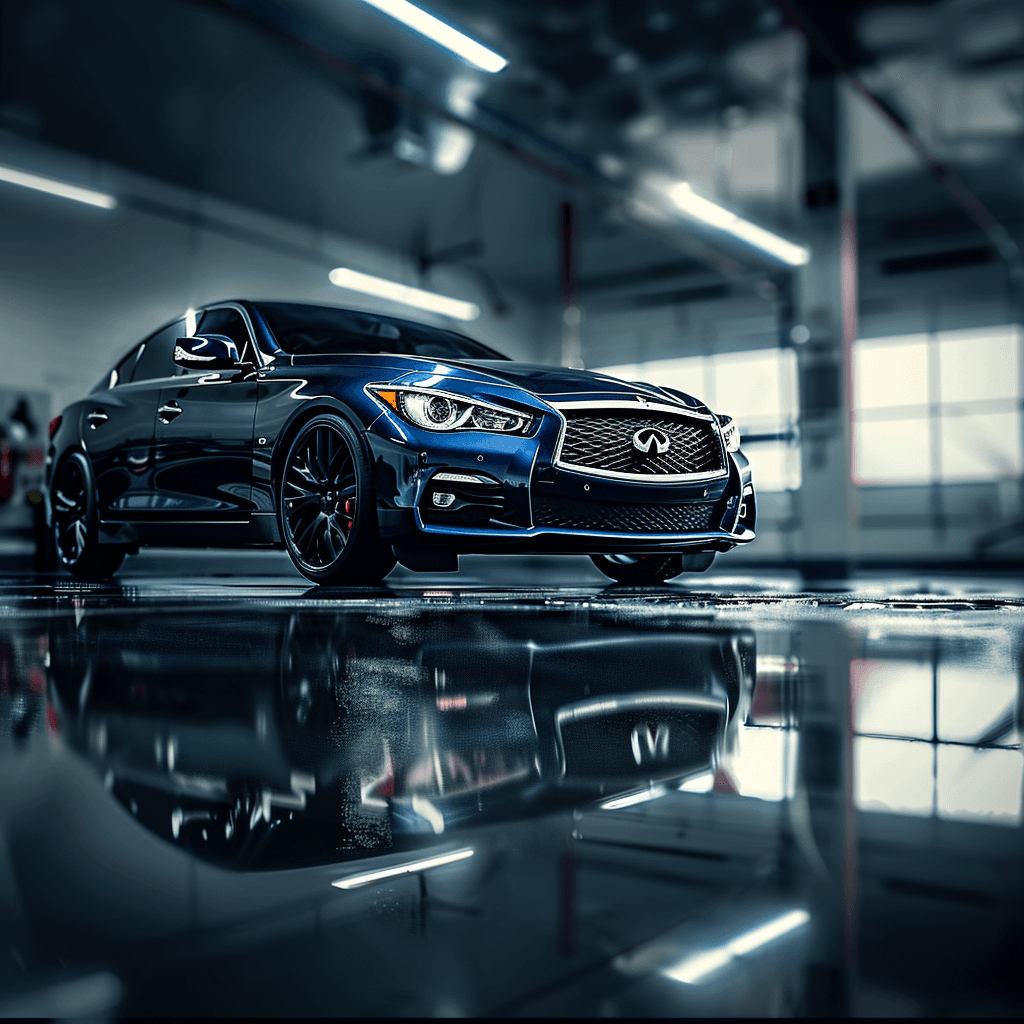 Infiniti Q50 in a premium garage for intelligent key programming service