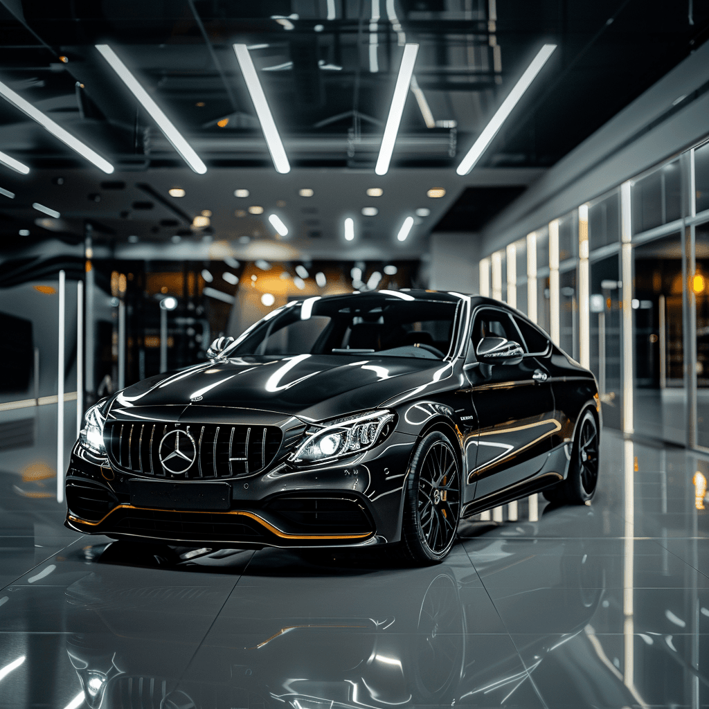 Mercedes-Benz C-Class in a premium showroom for key programming service