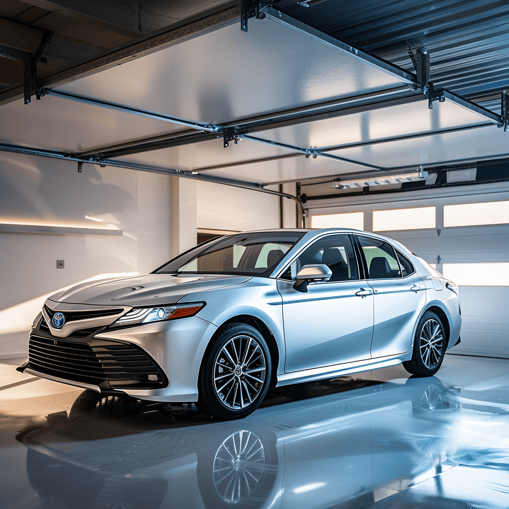 Toyota Camry in a clean modern garage for key replacement and programming