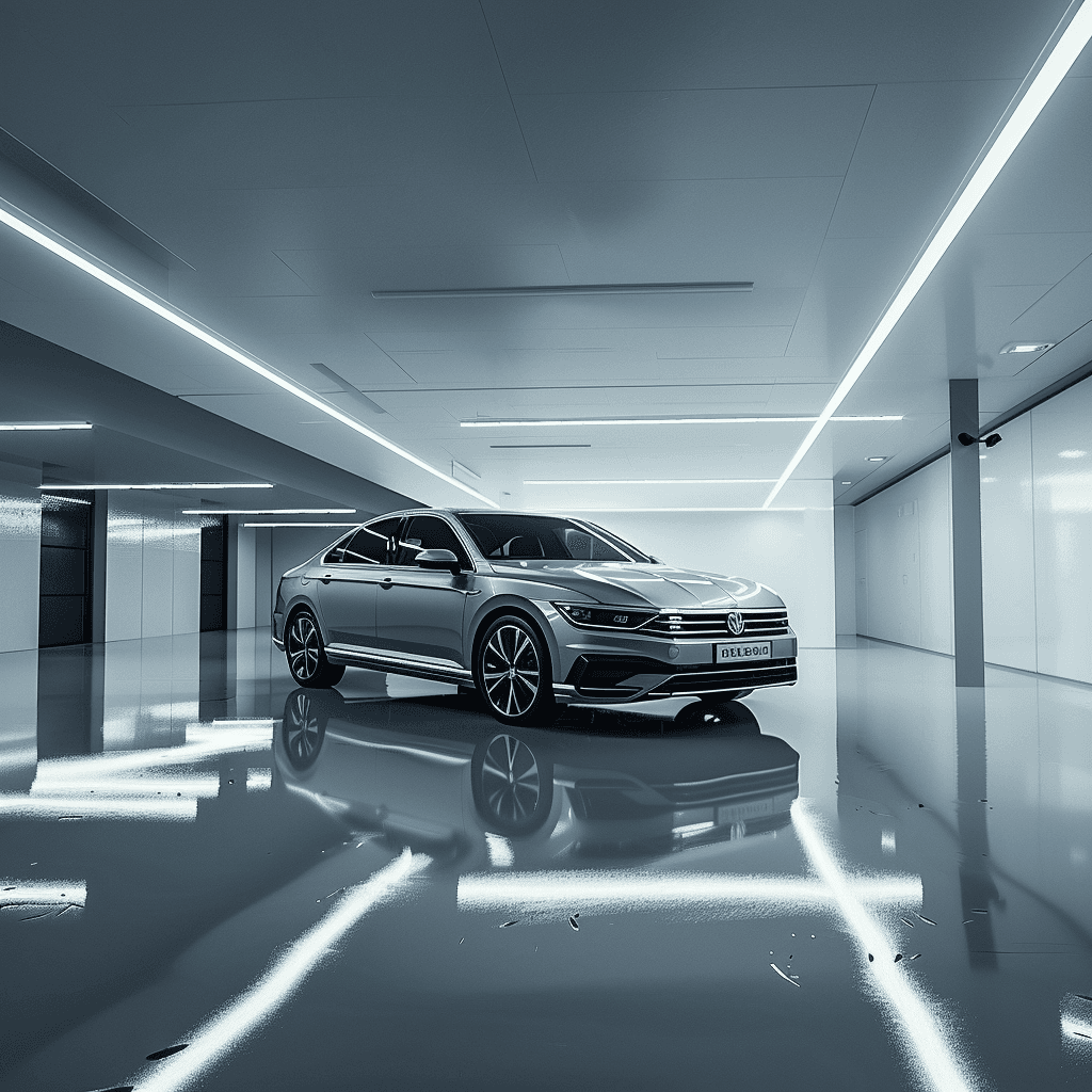 Volkswagen Passat in a clean modern garage for VW key programming