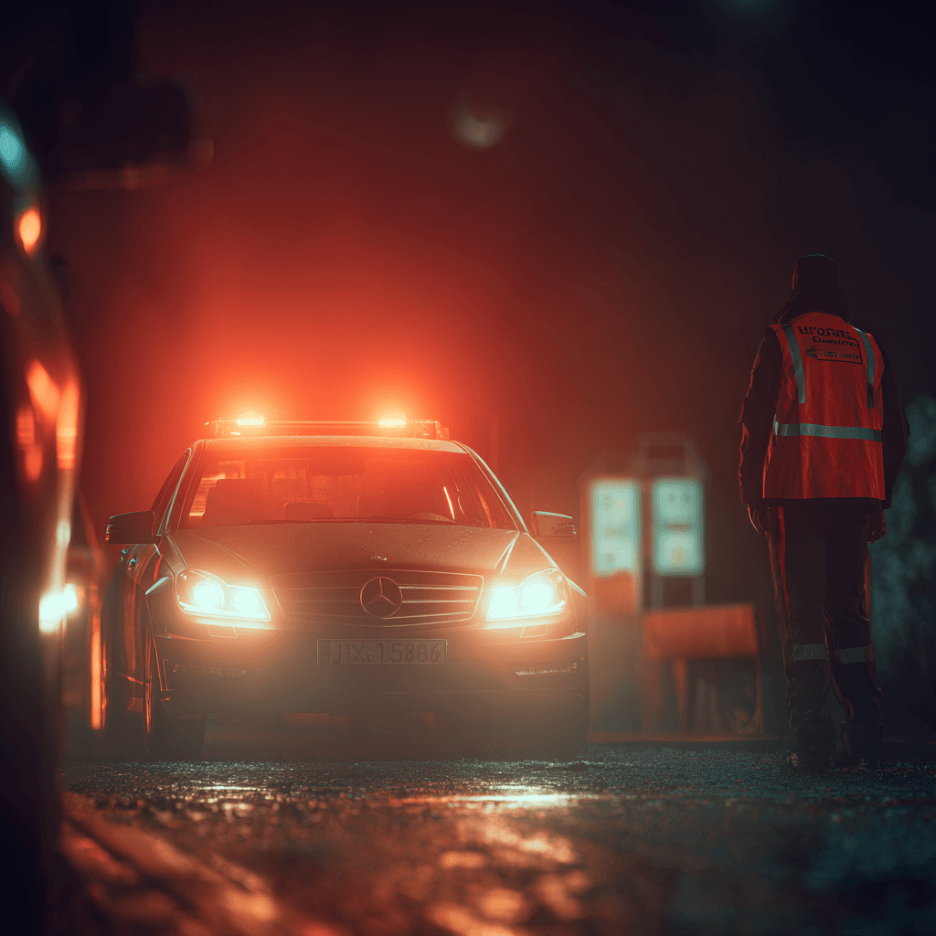 Emergency locksmith arriving at night for roadside car lockout service in Irving TX